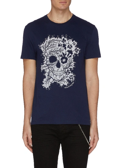 Shop Alexander Mcqueen Floral Skull Print T-shirt In Blue,grey