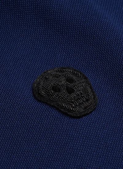 Shop Alexander Mcqueen Skull Embroidered Polo Shirt In Blue