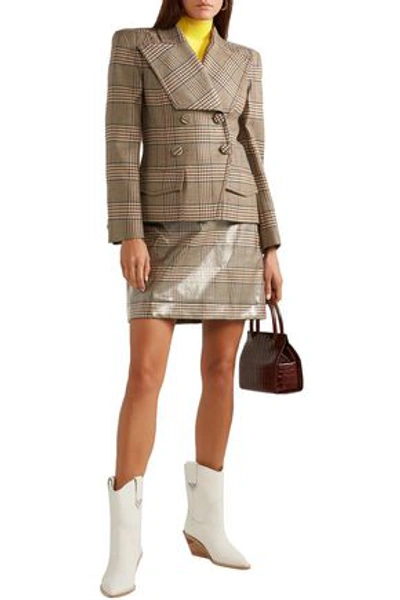 Shop Fendi Double-breasted Prince Of Wales Checked Wool Jacket In Brown
