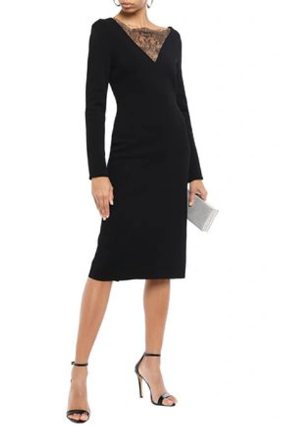 Shop Givenchy Chantilly Lace-paneled Stretch-knit Dress In Black