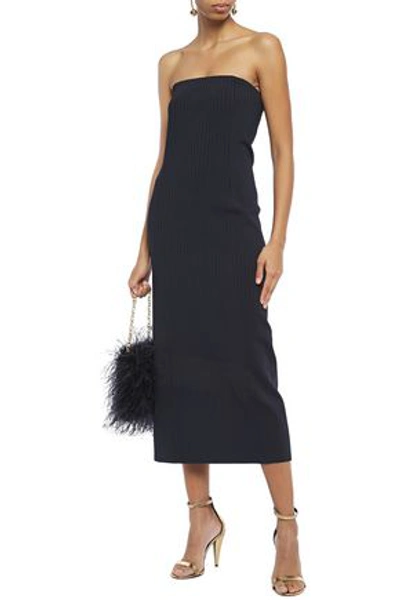 Shop Givenchy Strapless Ribbed-knit Midi Dress In Midnight Blue