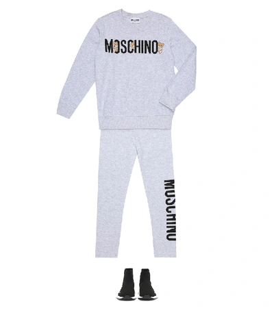 Shop Moschino Stretch-cotton Leggings In Grey