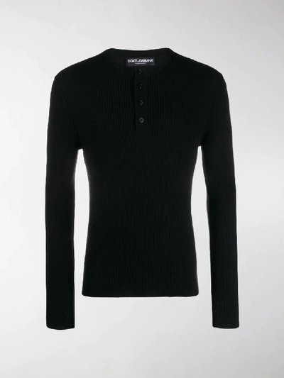 Shop Dolce & Gabbana Buttoned Ribbed Jumper In N0000 Black