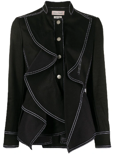 Shop Alexander Mcqueen Denim Drape Jacket In Black