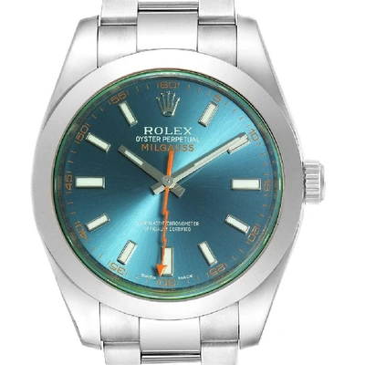 Shop Rolex Milgauss Blue Dial Green Crystal Steel Mens Watch 116400gv In Not Applicable