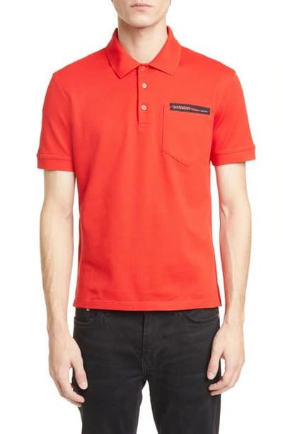 Shop Givenchy Address Tape Short Sleeve Pique Polo In Red