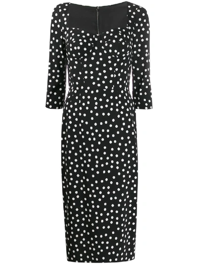 Shop Dolce & Gabbana Corseted Polka Dot Dress In Black