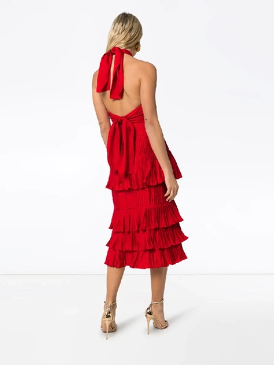 Shop Johanna Ortiz Eccentric Vibes Jacquard Halterneck Midi Dress In Red