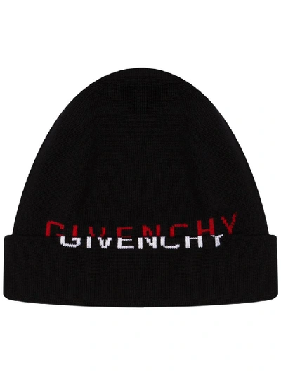 Shop Givenchy Double Logo Beanie In Black