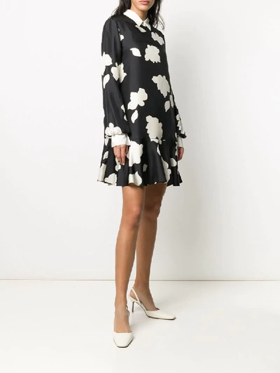 Shop Theory Petal Print Flared Dress In Black