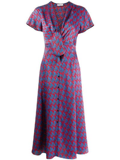 Shop Sandro Knot-detail Midi Dress In Blue
