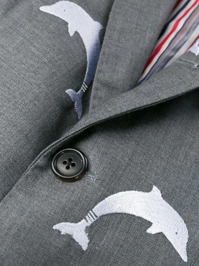 Shop Thom Browne Dolphin Embroidery Blazer In Grey