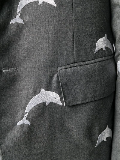Shop Thom Browne Dolphin Embroidery Blazer In Grey