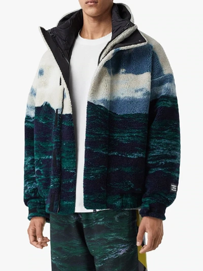 Shop Burberry Sea Print Fleece Jacket In Multicolour