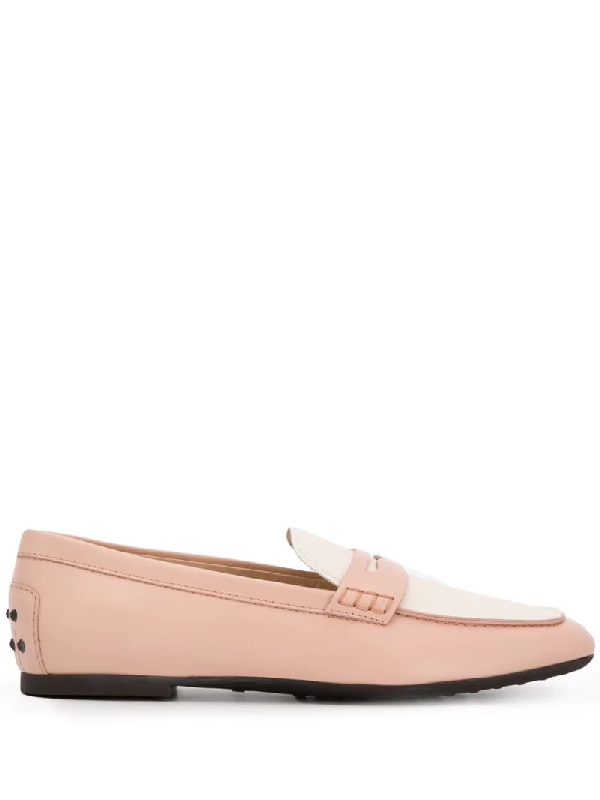 pink leather loafers