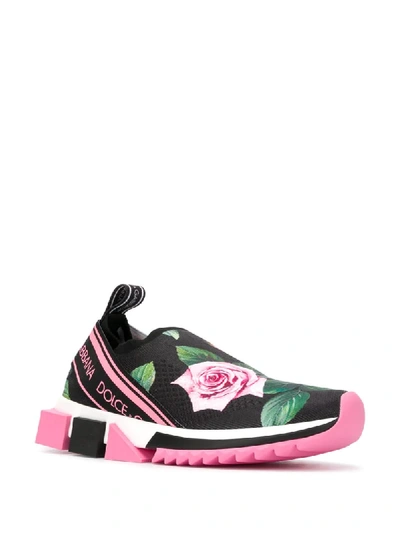 Shop Dolce & Gabbana Tropical Rose Print Sorrento Sneakers In Black