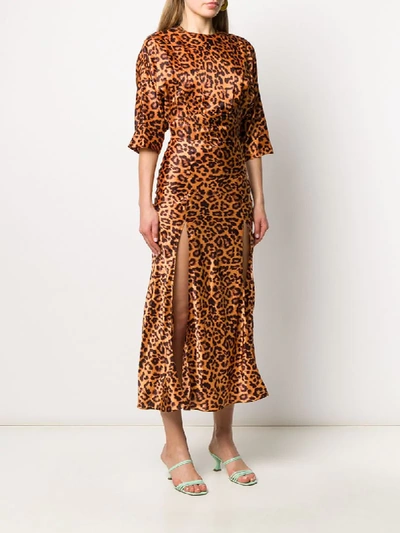 Shop Attico Side Slit Leopard Print Dress In Brown