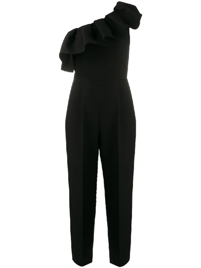 Shop Msgm One-shoulder Ruffle Trimmed Jumpsuit In Black