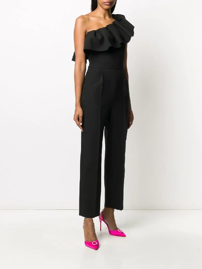 Shop Msgm One-shoulder Ruffle Trimmed Jumpsuit In Black