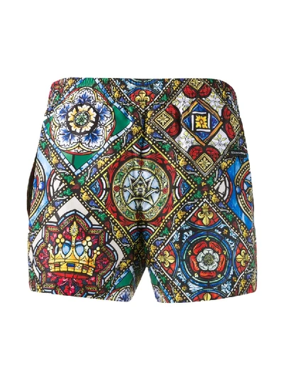 Shop Dolce & Gabbana Stained-glass Print Swim Shorts In Green