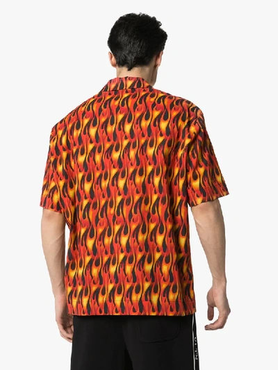Shop Palm Angels Flame-print Bowling Shirt In Black