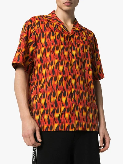 Shop Palm Angels Flame-print Bowling Shirt In Black