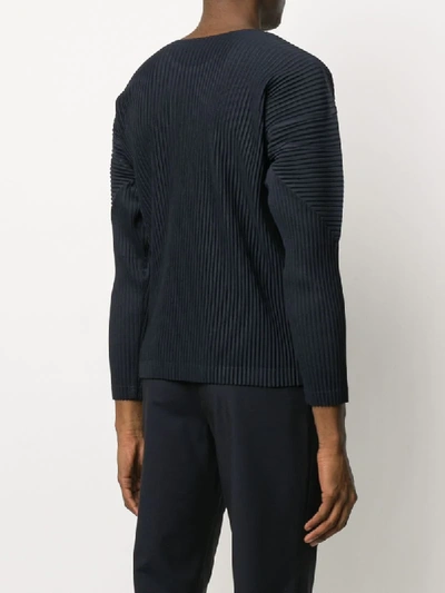 Shop Issey Miyake Pleated Long-sleeve Top In Blue