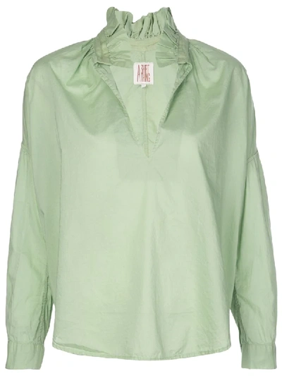 Shop A Shirt Thing Ruffle Neck Boxy Shirt In Green