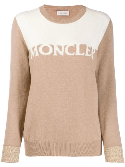 Shop Moncler Two Tone Jumper In Neutrals