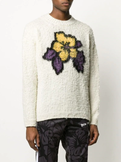 Shop Palm Angels Hibiscus Intarsia Knit Jumper In White