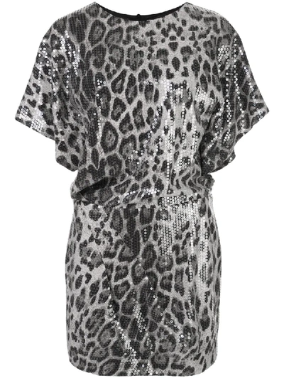 Shop In The Mood For Love Sequined Animal Print Mini Dress In Grey