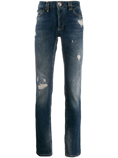 Shop Philipp Plein Distressed Details Jeans In Blue