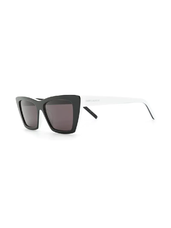 Saint Laurent Sl276 Mica Black Cat Eye Sunglasses In White Modesens