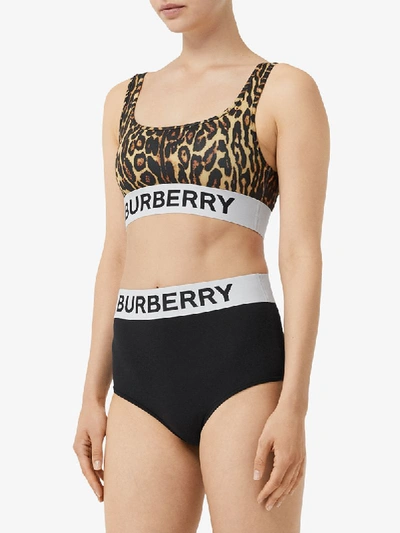 Shop Burberry Logo Detail Leopard Print Bikini In Black