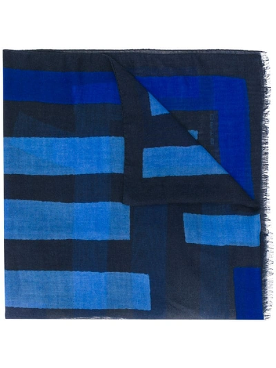 Shop Etro Cashmere Rectangle Pattern Scarf In Blue