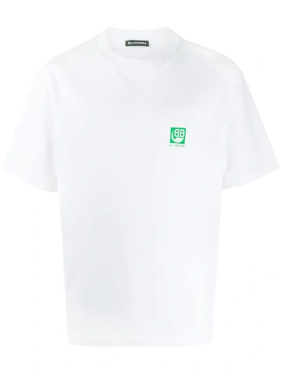 Shop Balenciaga Green Logo T-shirt In White