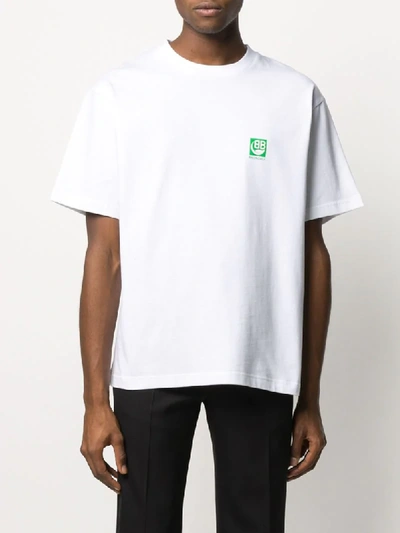 Shop Balenciaga Green Logo T-shirt In White