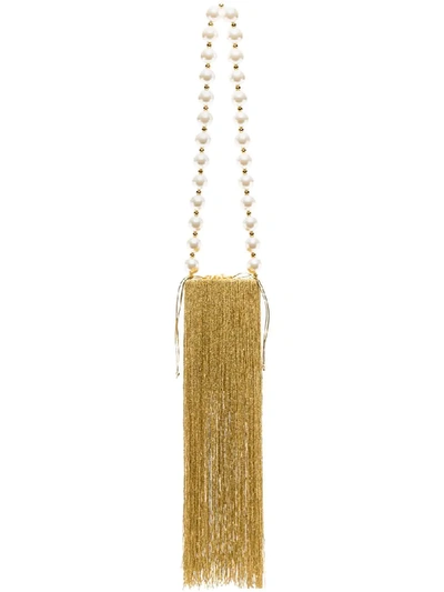 Shop Vanina Weeping Soil Fringed Clutch Bag In Gold