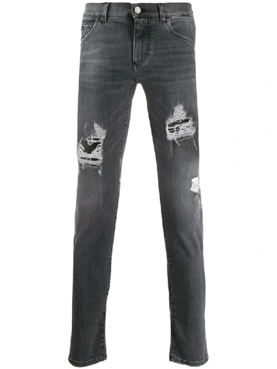 Shop Dolce & Gabbana Distressed-effect Skinny Jeans In Grey