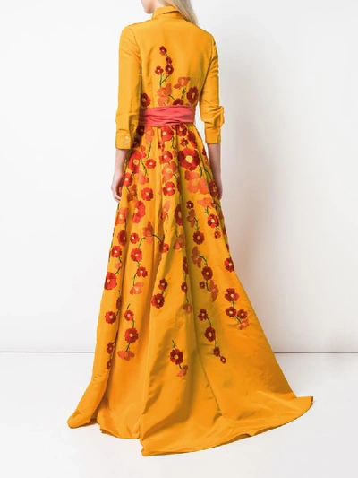 Shop Carolina Herrera Abendkleid Mit Blumenstickerei In Yellow