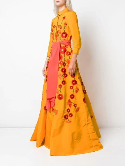 Shop Carolina Herrera Abendkleid Mit Blumenstickerei In Yellow