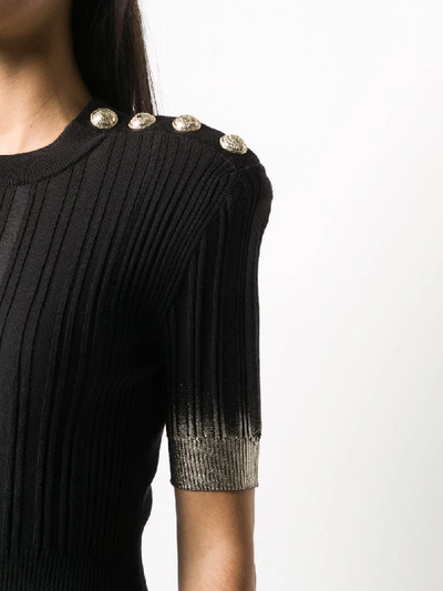 Shop Balmain Ribbed Metallic Detail Fitted Dress In Black