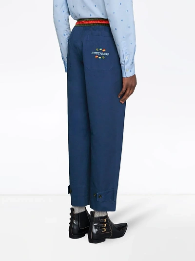 Shop Gucci Logo Detail Cropped Trousers In Blue