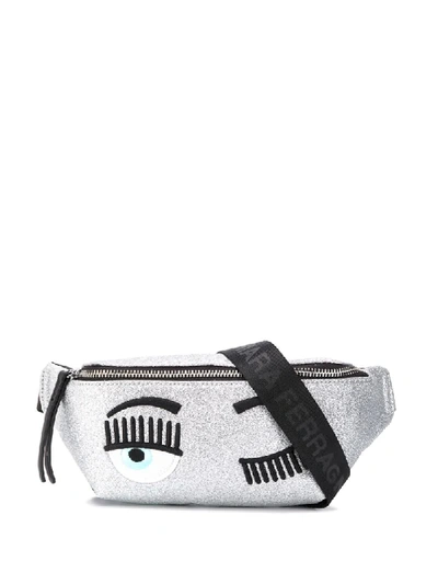 Shop Chiara Ferragni Winking Eye Glittered Belt Bag In Silver