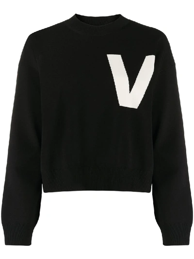 Shop Valentino Intarsia-knit V Jumper In Black
