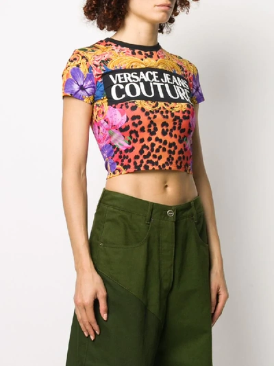 Shop Versace Jeans Couture Cropped Logo T-shirt In Black