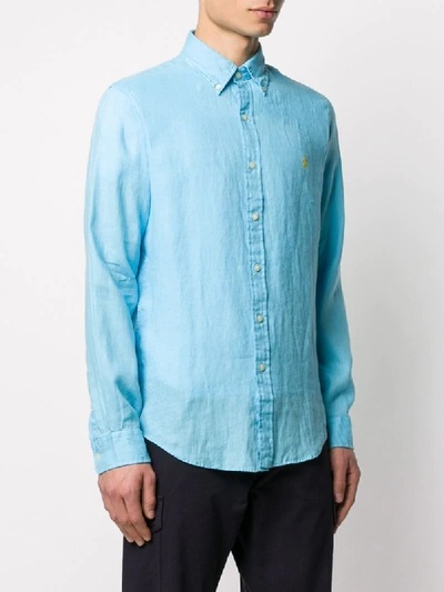 Shop Ralph Lauren Embroidered Logo Slim-fit Shirt In Blue