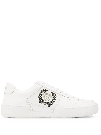 Shop Versace Medusa Print Sneakers In White