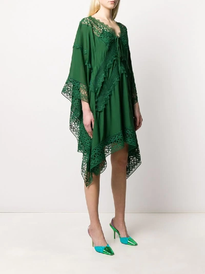 Shop Self-portrait Embroidered Kaftan Dress In Green