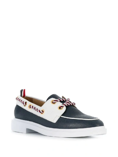 Shop Thom Browne Pebble Leather Boat Shoes In Blue